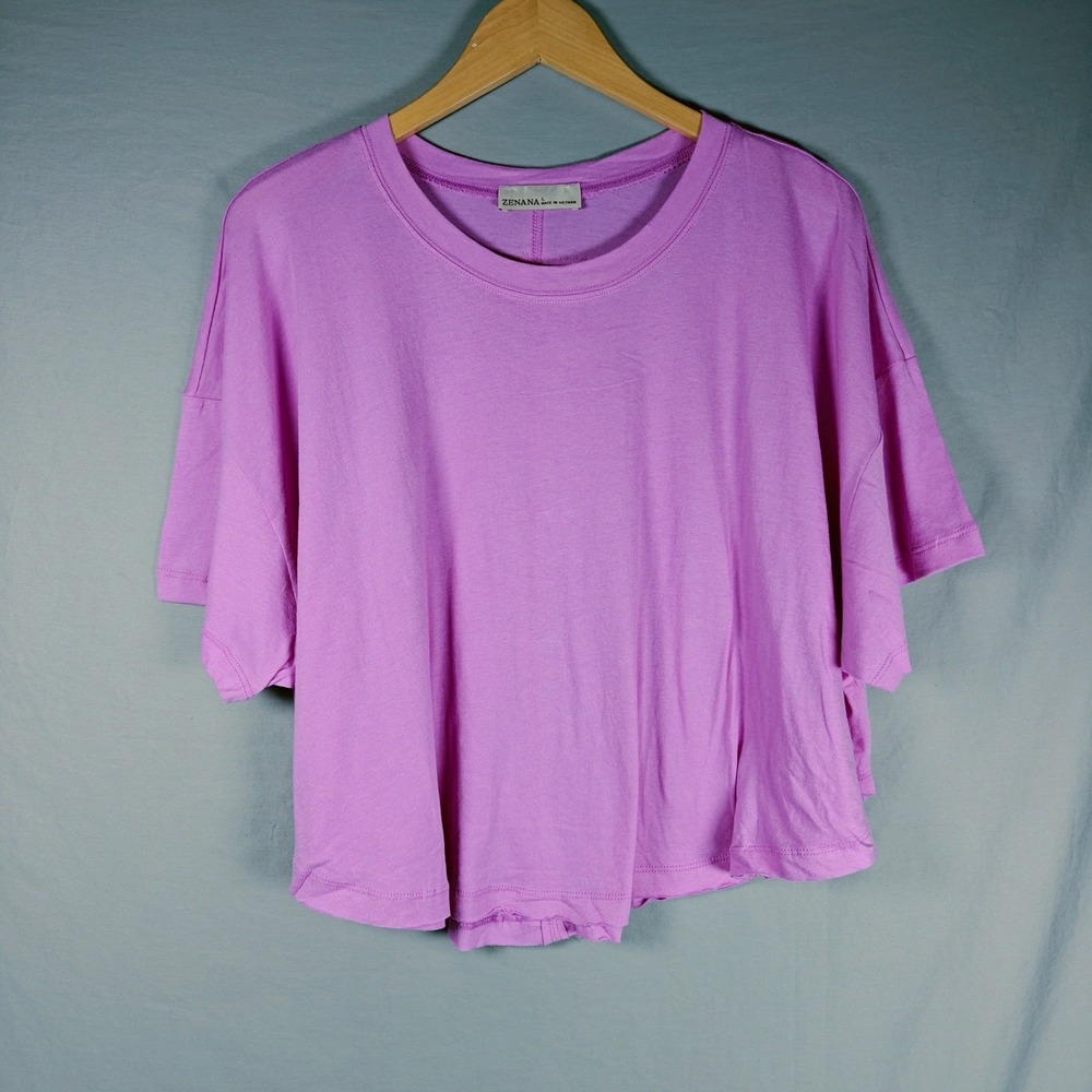 Zenana Cotton Round Neck Short‎ Sleeve T-Shirt Bright mauve Relaxed Fit Small